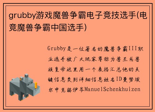 grubby游戏魔兽争霸电子竞技选手(电竞魔兽争霸中国选手)